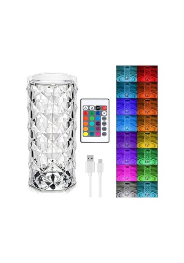 Big Rose Diamond Table Lamp Usb Charging Rgb Multi Colors Totch Lamp Kumandalı Kristal Dev Masa Lambası Rgb Renkli