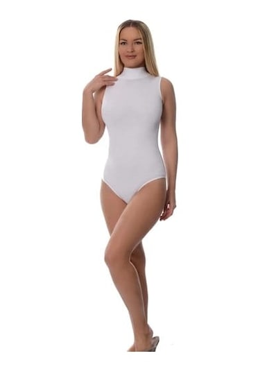 Atilla Bayan Body Boğazlı Çıtçıtlı Sıfır Kol Beyaz B242