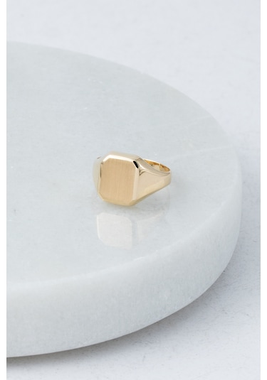 14 Ayar Altın Dikdörtgen Plaka Serçe Parmağı Erkek Yüzük