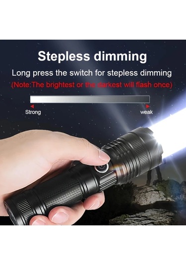 Brightnova Black Ultra Parlak 30w Led Taktik Fener Usb Sarjli Aluminyum Alasim Uzun Menzil Zum Yuksek Kapasiteli Li Ion Pil 400 Lumen Dahili Altın