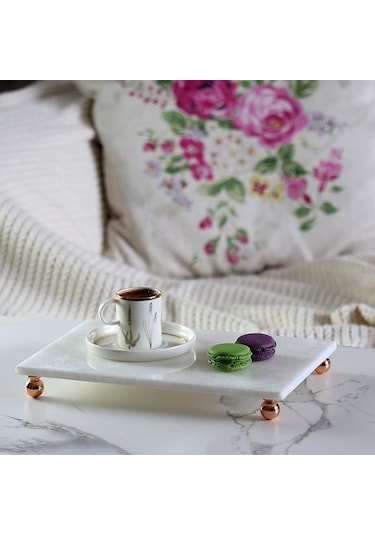 Akayev Mermer Beyaz 30x20 Cm Rose Gold Boncuk Ayak Sunumluk