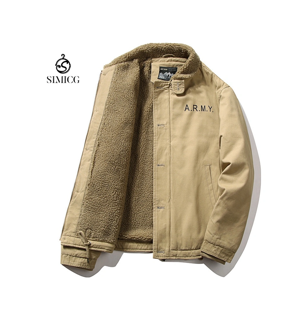 Kalın Kürk Yakalı Ve Polar Ceketli Erkek Kışlık Kısa Kuzu Yünü Palto Haki