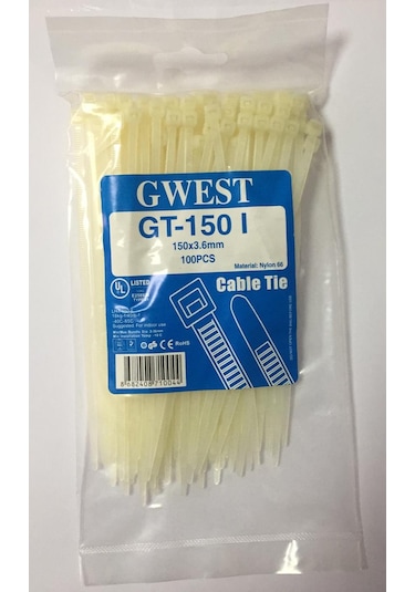 Gwest 3.6x150mm 15cm Beyaz Renk Plastik Kablo Bağı 100 Adet