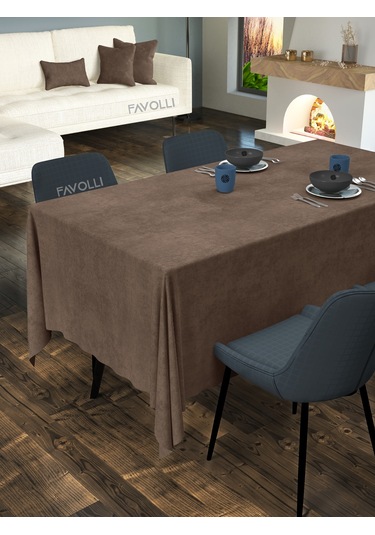 Kadife Dokulu Kaju Renk Masa Örtüsü Kaju