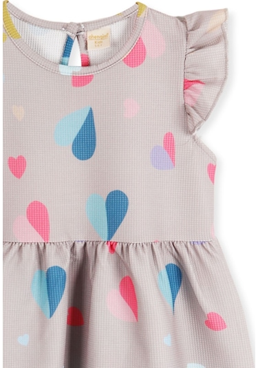 Ahengim Kız Çocuk Kalp Desenli Elbise Ak2406 Vizon