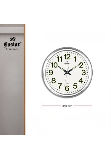 Eastar A3071 Fosforlu Ve Sessiz Duvar Saati 31 Cm Gümüş
