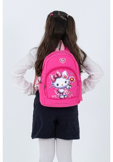 Pembe Hello Kitty Figürlü Kız Çocuk Anaokulu Sırt Çantası Çiçek Desenli, Sevimli Kreş Çantası Pembe