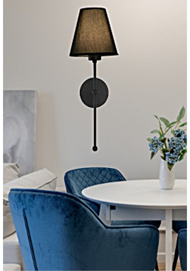 Modern Pilli Aplik Siyah Gövde Siyah Abajur Şık Görsellik Tesisat Gerektirmeden Tak Kullan Siyah