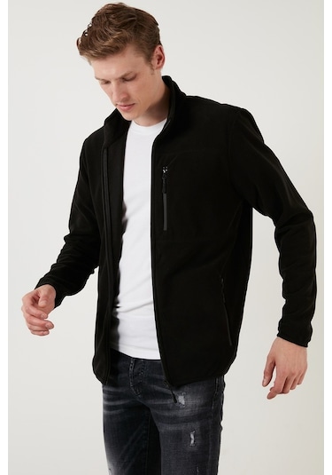 Buratti Slim Fit Fermuarlı Cepli Dik Yaka Polar Erkek Hırka 5906028 Siyah