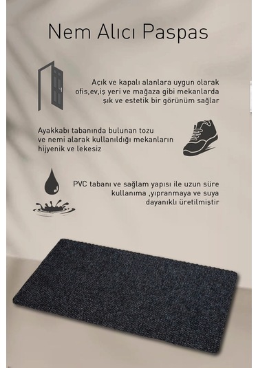 Kaymaz Taban Nem Alıcı Hijyenik Paspas Siyah Renkli Model