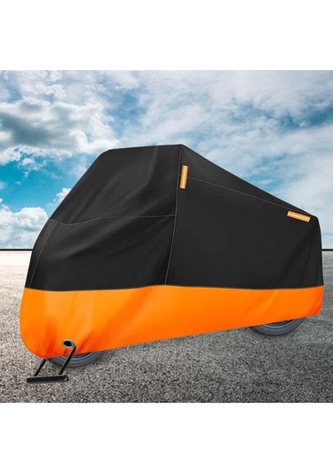 Moveevo Motosiklet Koruyucu Örtü Yağmur Ve Güneş Engeli Dış Mekan Koruması 220x95x110 Cm Siyah Üst Turuncu Alt M