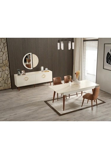 Hür Yemek Odası Takımı Yemek Masası + 4 Adet Sandalye Beyaz