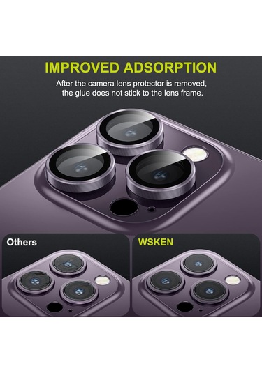 Vkemall İphone 14 Pro İçin Ultra Koruyucu Safir Kamera Lens Kılıfı - Mor Renk Gümüş
