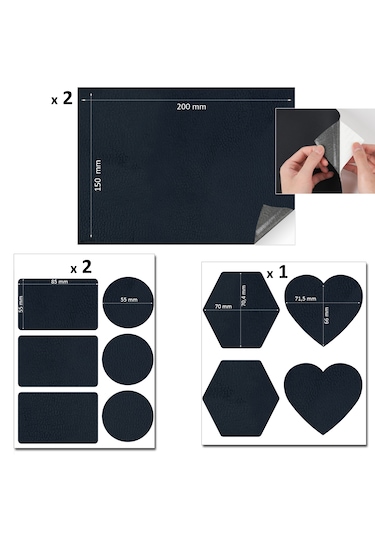 Yapışkanlı Deri Yaması Tamir Seti Yumuşak Düz ve Şekilli Siyah 18 Adet