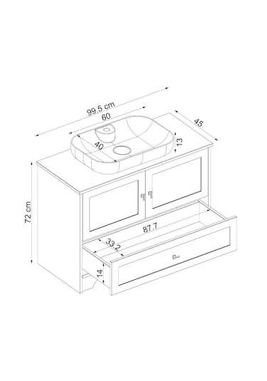Oval Lavabolu Ayaklı 2 Kapaklı Çekmeceli Mdf 100 Cm Banyo Aria Atlantik Çam - Beyaz