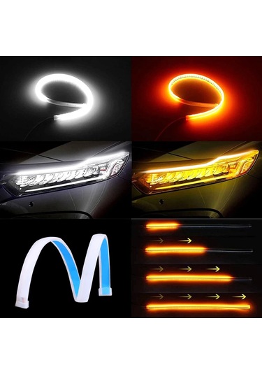 1pc Led Drl Araba Çalışma Işığı Esnek Su Geçirmez Şerit Araba Farları Beyaz Ice Blue To Yellow 60cm 1 Piece Set