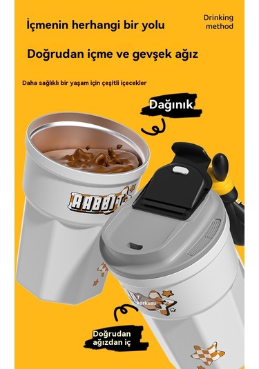 Mengtuo İç Astar 316 Paslanmaz Çelik Kahve Fincanı Karikatür Yüksek Değerli Termos Bardak Pembe