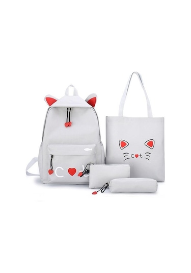 Novahub Gri 4 Parça Set Genç Kızlar Için Çantaları Sevimli Baskı Kadın Sırt Çantası Yüksek Kaliteli Sırt Çantası Kadın Omuz Çantaları Gri Gri