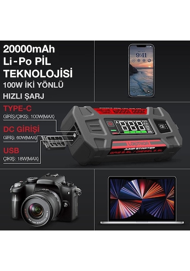 Lokithor J1000 12v 1000amp Lifepo4 Akıllı Akü Takviye + Powerbank + Led Lamba