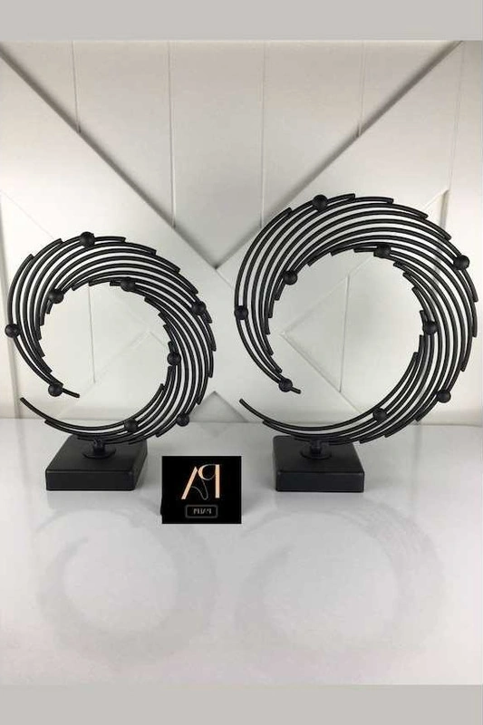 Trendooze 2'li Metal Siyah Aksesuar Ofis Ev Dekorasyon Objesi