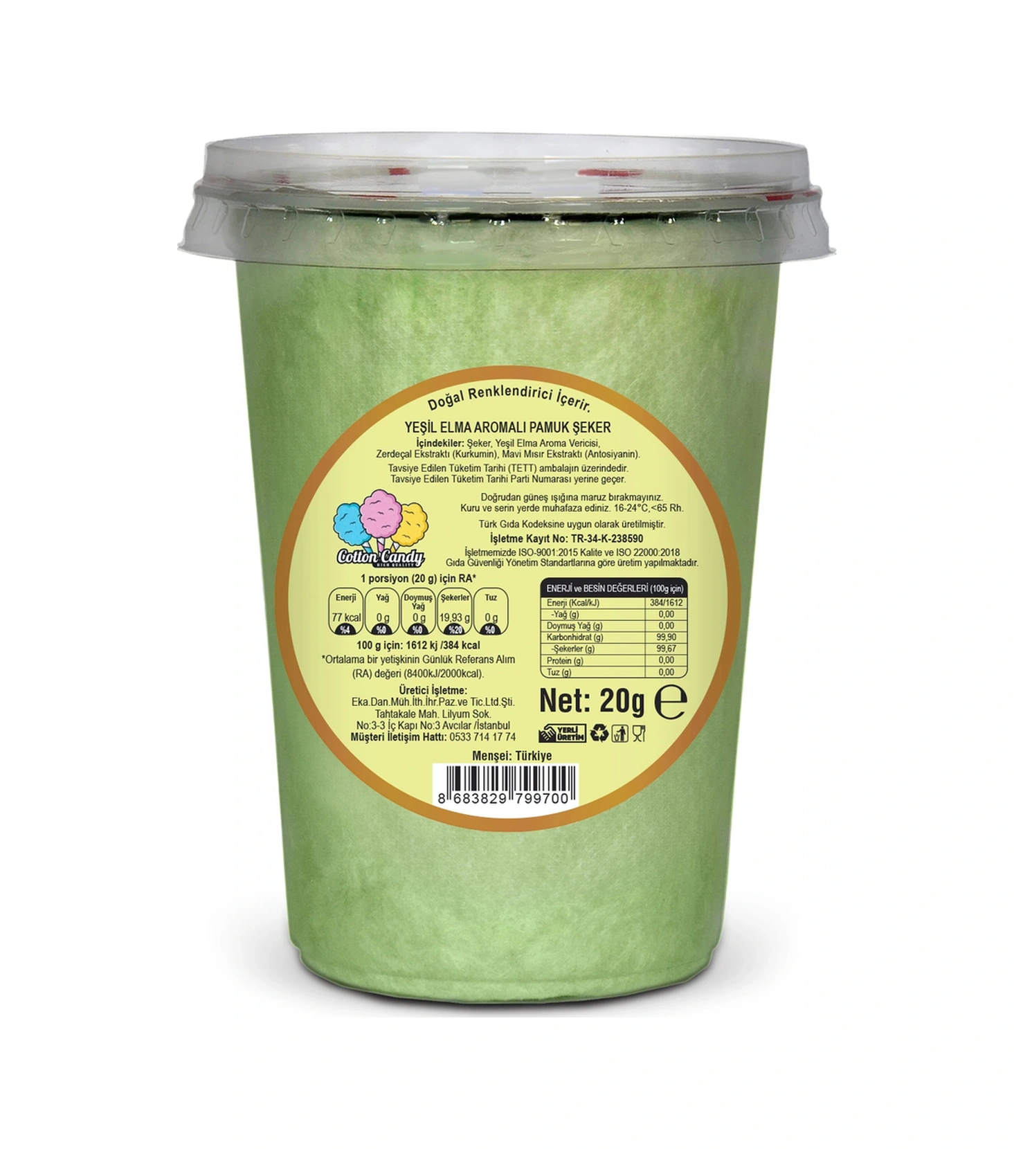 Yeşil Elma Aromalı Gurme Pamuk Şeker