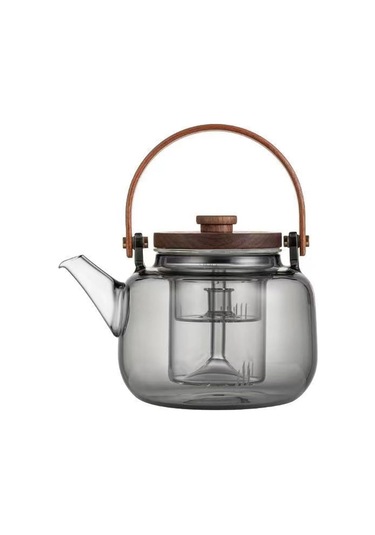 Cam Çaydanlık Çayı Su Isıtıcısı Kung Fu Çayı 1000ml El Üfleme Çay Evi İçin Çay Süzgeç İle Açık Ahşap Sapı Aile Evi Açık, 2pcs Filtre