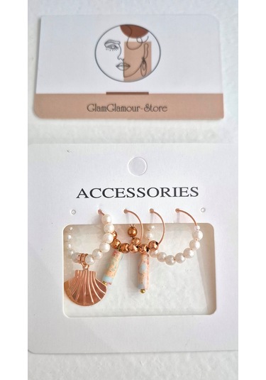 Rose Halka Varasit Taşlı Dörtlü Küpe Set Rose