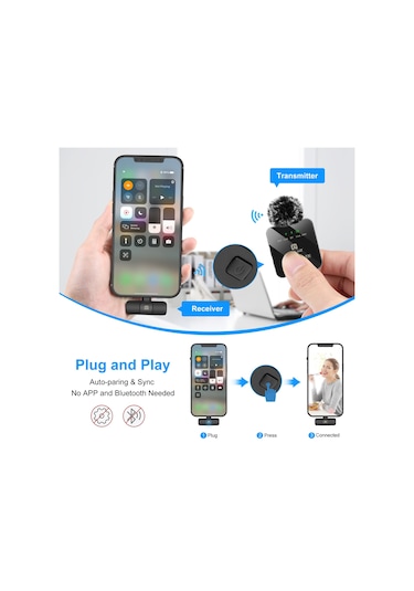 İphone / İpad İçin Puluz Kablosuz Yaka Mikrofonu, 8 Pinli Alıcı Ve Çift Mikrofon Siyah 8-Pin 2 TX + 1 RX