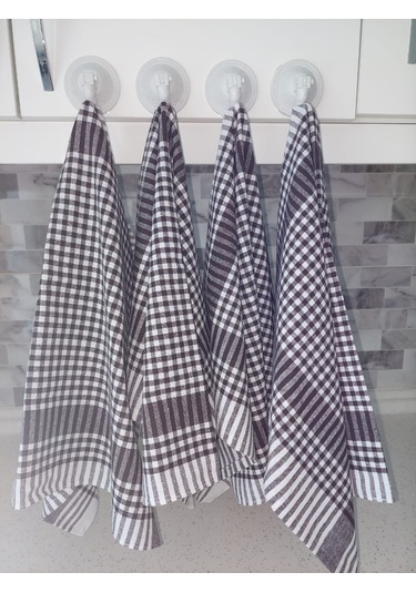 Pamuklu Koyu Kahverengi Pöti Kareli 4'lü Kurulama Bezi,peçete