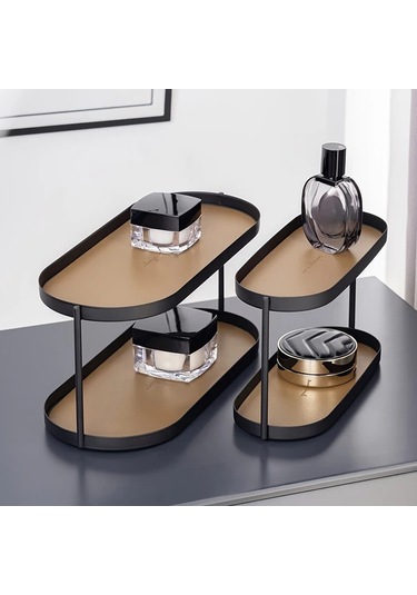 Maxaccess Büyük Boy Kahverengi 2 Katlı Deri Ve Metal Saklama Rafı - Banyo, Yatak Odası Kahverengi