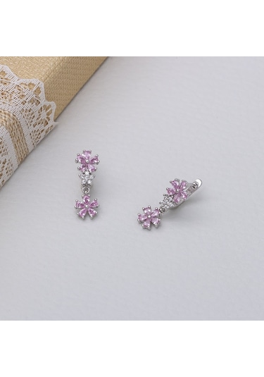 Çiçek Model Pembe Zirkon Taşlı 925 Ayar Gümüş Kadın Küpe Gümüş