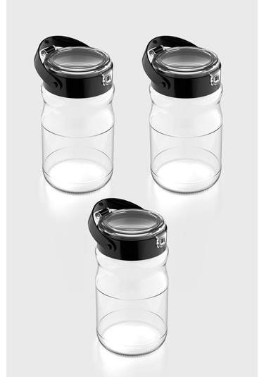 Renga Mono 1700 Ml Siyah Kapaklı 3'lü Cam Kavanoz Seti 131072 Siyah