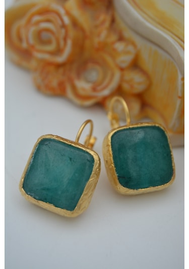 Stoneage Jade Taşli El Yapimi Küpe Altın
