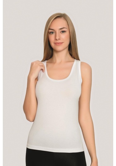 Kadın Beyaz Pamuklu Likralı Kalın Askılı Atlet 3'lü Paket Esnek Ve Yumuşak Kumaş beyaz