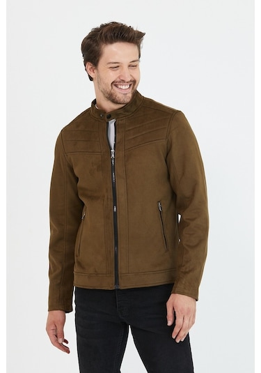 Erkek Haki Dar Kesim Süet Ceket Mont- Haki