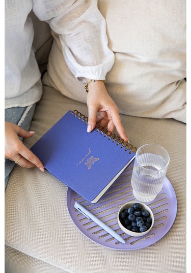 A5 Spiralli Sert Kapak Keten Düz Çizgisiz Tarihsiz Not Defteri Lila Lila