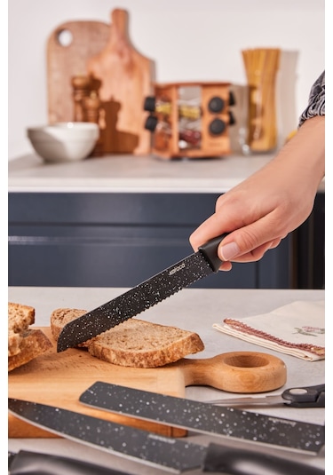 Karaca  Black Stone 6 Parça Makas ve Soyacaklı Bıçak Seti