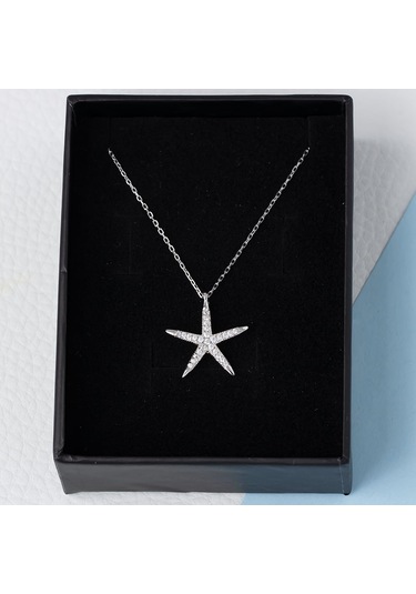 Nagiss Deniz Yıldızı Model Zirkon Taşlı 925 Ayar Gümüş Kadın Kolye Gümüş