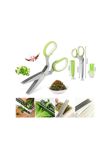 Pazly Cbtx 5 Katlı Sebze Makası, Ofis Parçalama Makası, Paslanmaz Çelik Yeşil Gri Gri - Yeşil