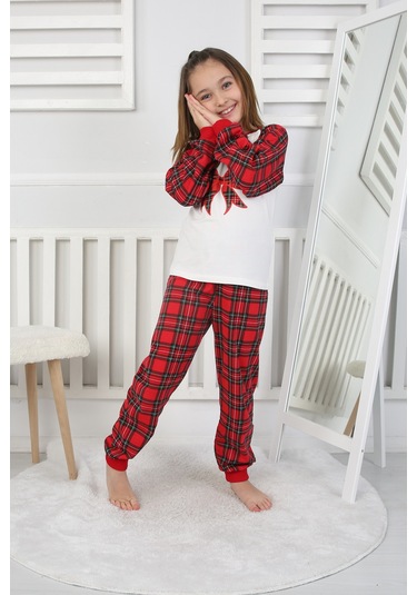 Kız Çocuk Pijama Takımı Papyon Beyaz