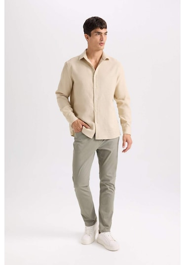 DeFacto Yazlık Gabardin Chino Kanvas Pantolon Slim Fit Dar Kesim Dar Paça Cepli B2089AX25SPKH454