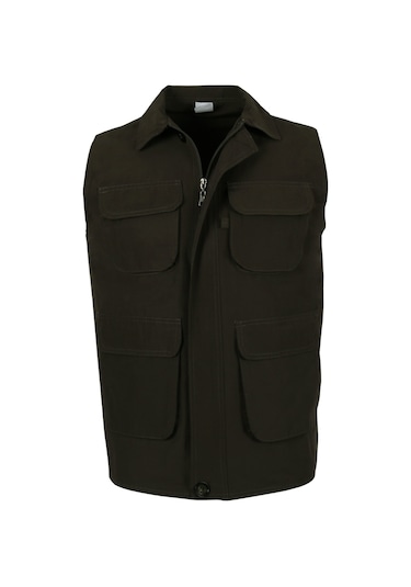 Erkek Keten Yelek Regüler Fit Yakalı Haki Renk Rar01310 Haki