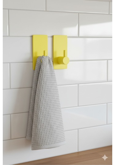 2 Li Askılık Kapı Arkası, Duvara Monte, Dayanıklı Malzeme, Sarı 65 Sarı