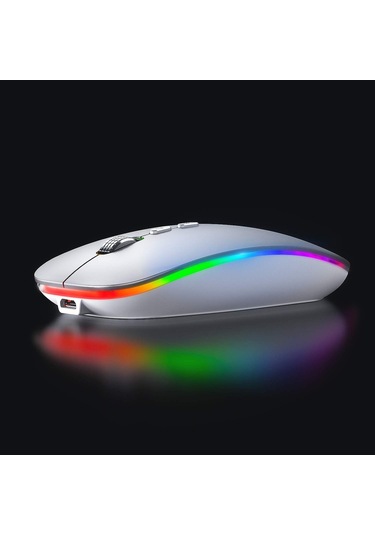 Kablosuz Şarj Edilebilir 2.4g Kablosuz Fareler Sessiz Tıklama Led Işıklı Usb Alıcı Gümüş Diğer