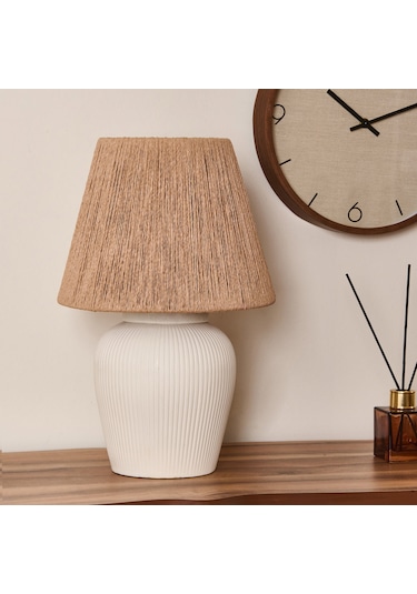Safirr Light Glow Seramik Abajur - Beyaz / Krem - 40x40x25 Cm Çok Renkli