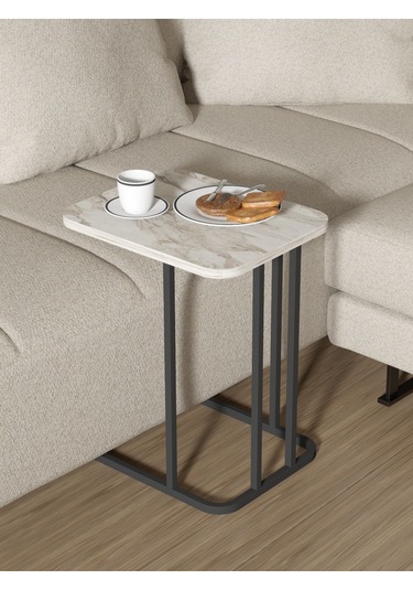 Zigon Sehpa Metal Ayak 3'lü Koltuk Yan Sehpa Zino Efes Ekru