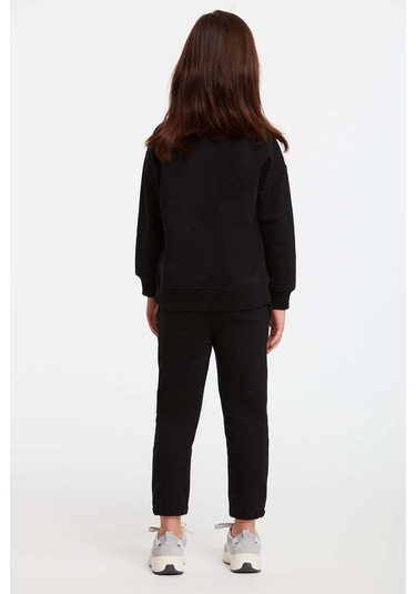 Jabor Kız Çocuk Nakışlı Bisiklet Yaka Comfort Siyah Eşofman Takımı