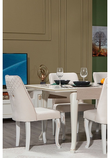 Modalife Hürrem Salon Yemek Mutfak Sandalyesi Krem