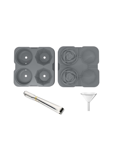 4 Delikli Gül Elmas Şekli Kokteyl Buz Küpü Kalıpları Silikon Buz Topu Makinesi, Renk: Buz Klipsli Gri Diğer