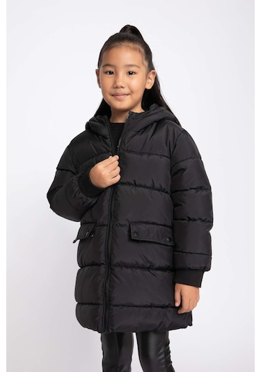 Defacto Kız Çocuk Su İtici Kapüşonlu Şişme Mont A2528A823AUBK27 Siyah